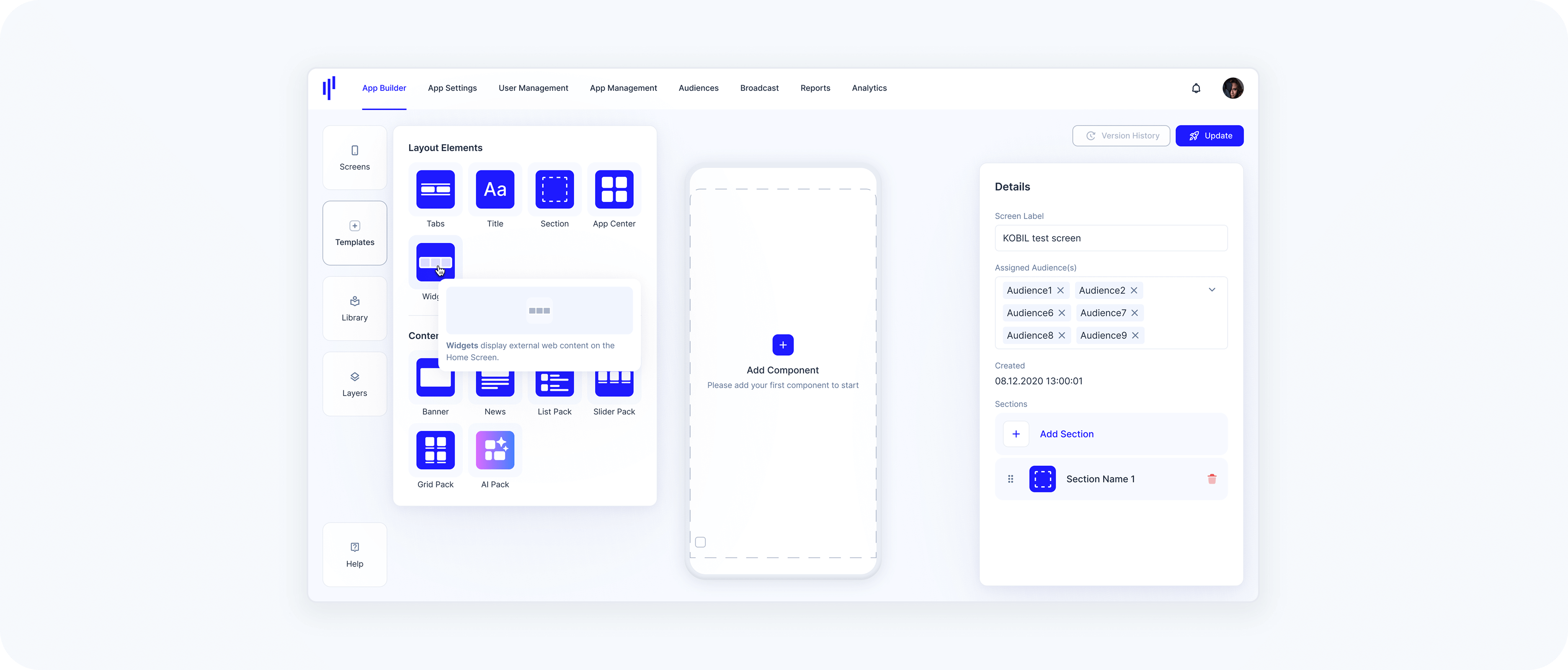 Adding a widget from Templates