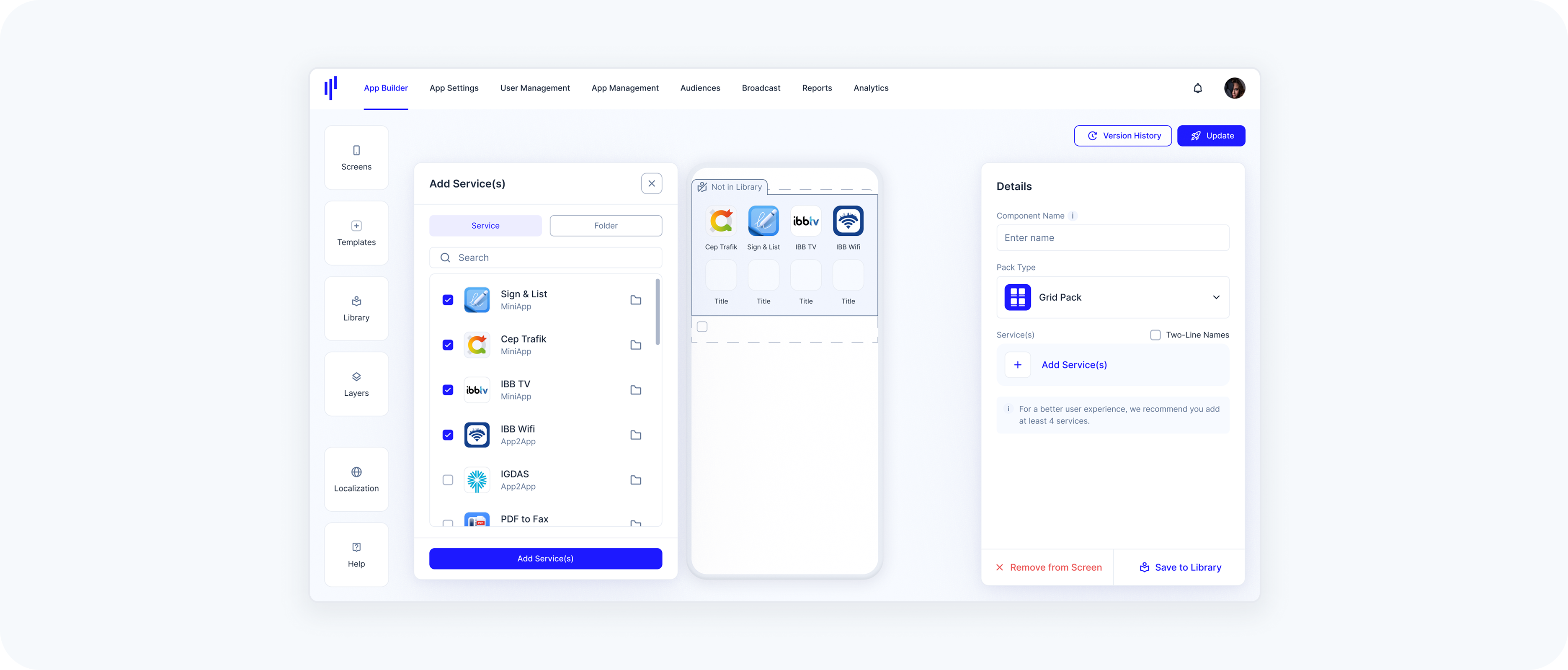 Adding services to the Grid Pack Block